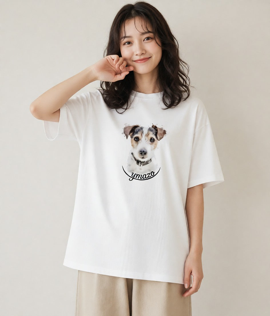 Tシャツ レディース ジャックラッセルテリア 犬 いぬ イラスト 北欧風 春服 ミセス 白T YMAZO