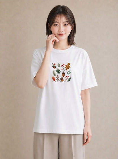 半袖Tシャツ レディース 実り 植物 ボタニカル イラスト ユニーク おしゃれギフト 社会人 白T YMAZO