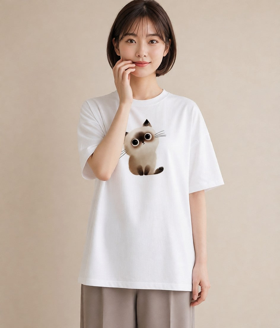 プリントTシャツ レディース 白猫 猫 ねこ イラスト お洒落 女性向けギフト 散歩 白T YMAZO