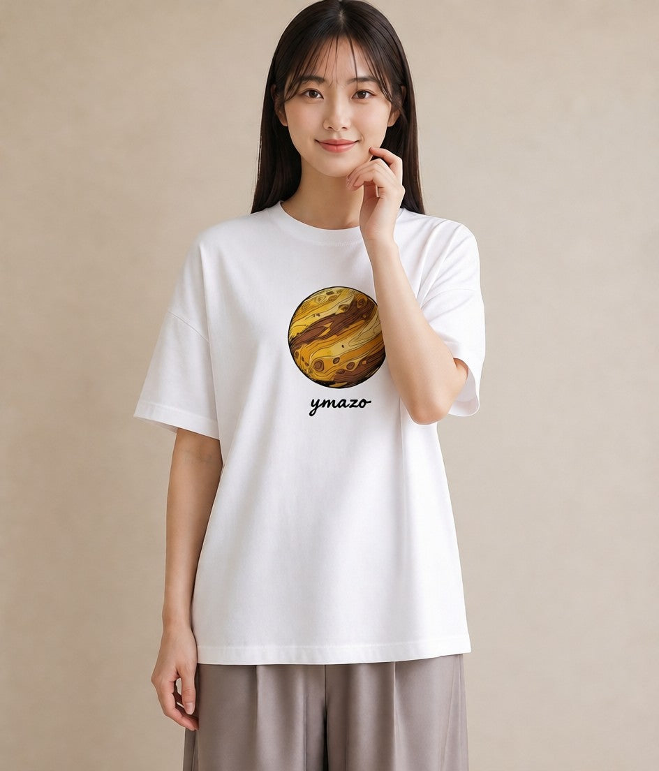 半袖Tシャツ レディース 土星 星空 宇宙 イラスト 可愛い 海 カフェ巡り 白T YMAZO