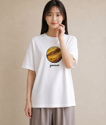 半袖Tシャツ レディース 土星 星空 宇宙 イラスト 可愛い 海 カフェ巡り 白T YMAZO