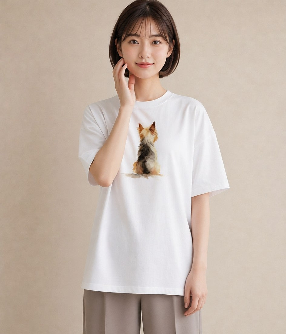 グラフィックTシャツ レディース ヨークシャーテリア 犬 いぬ イラスト 上品 通勤 在宅 白T YMAZO