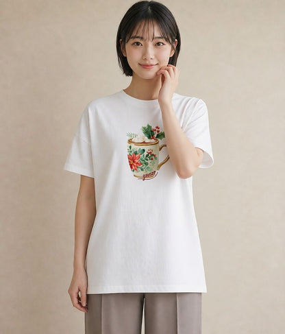 プリントTシャツ レディース カフェオレ 食べ物 フード イラスト ゆるかわ 社会人 女性 白T YMAZO