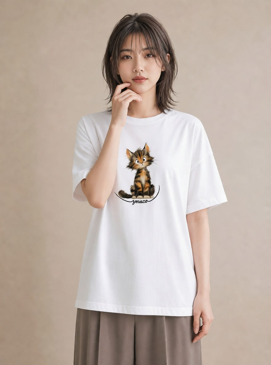 プリントTシャツ レディース アビシニアン 猫 ねこ イラスト ラフカジュアル ホワイトデー 春服 白T YMAZO