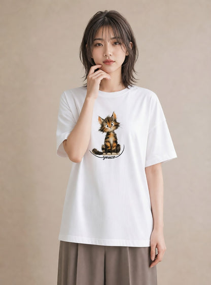 プリントTシャツ レディース アビシニアン 猫 ねこ イラスト ラフカジュアル ホワイトデー 春服 白T YMAZO