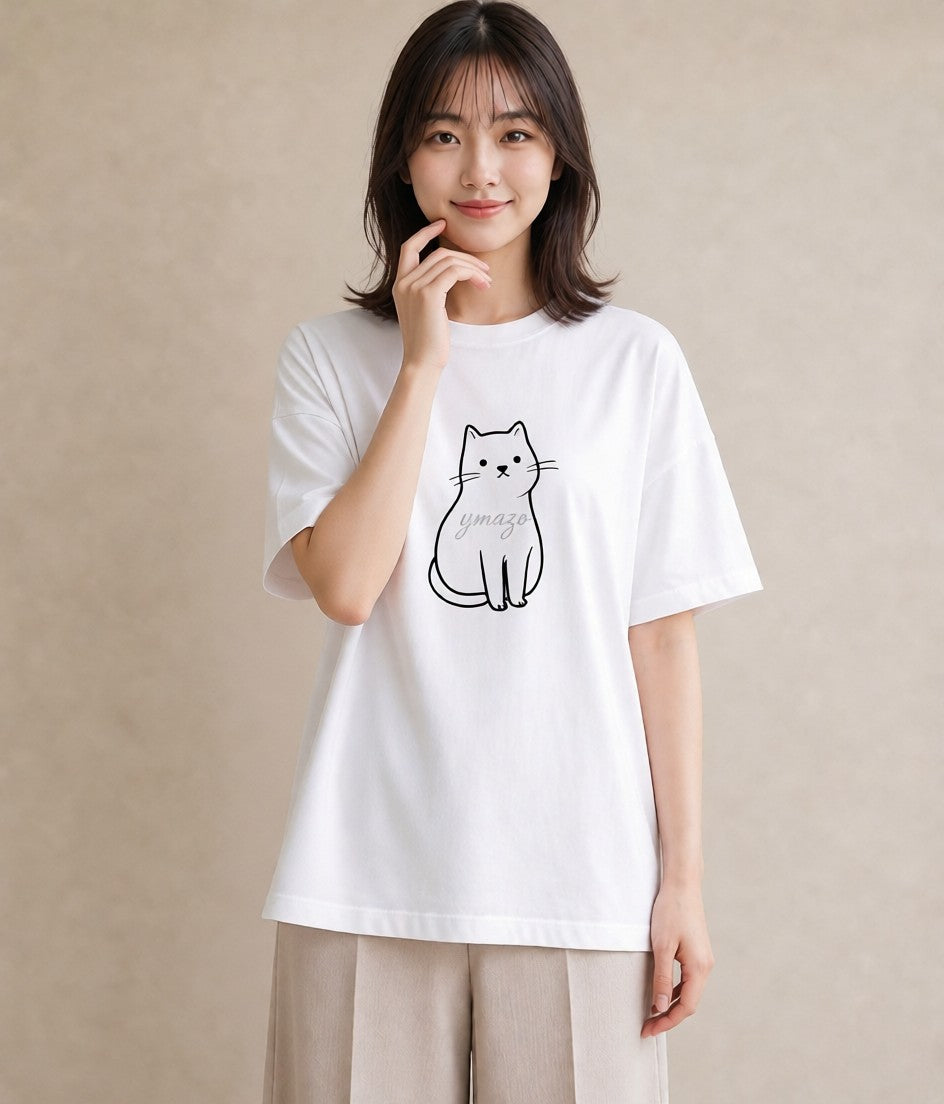 プリントTシャツ レディース 猫 ねこ ネコ イラスト 普段使い 夏コーデ 通学 白T YMAZO