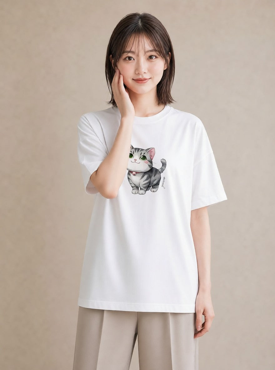 デザインTシャツ レディース ベンガル 猫 ねこ イラスト 綿100 デート 白T YMAZO
