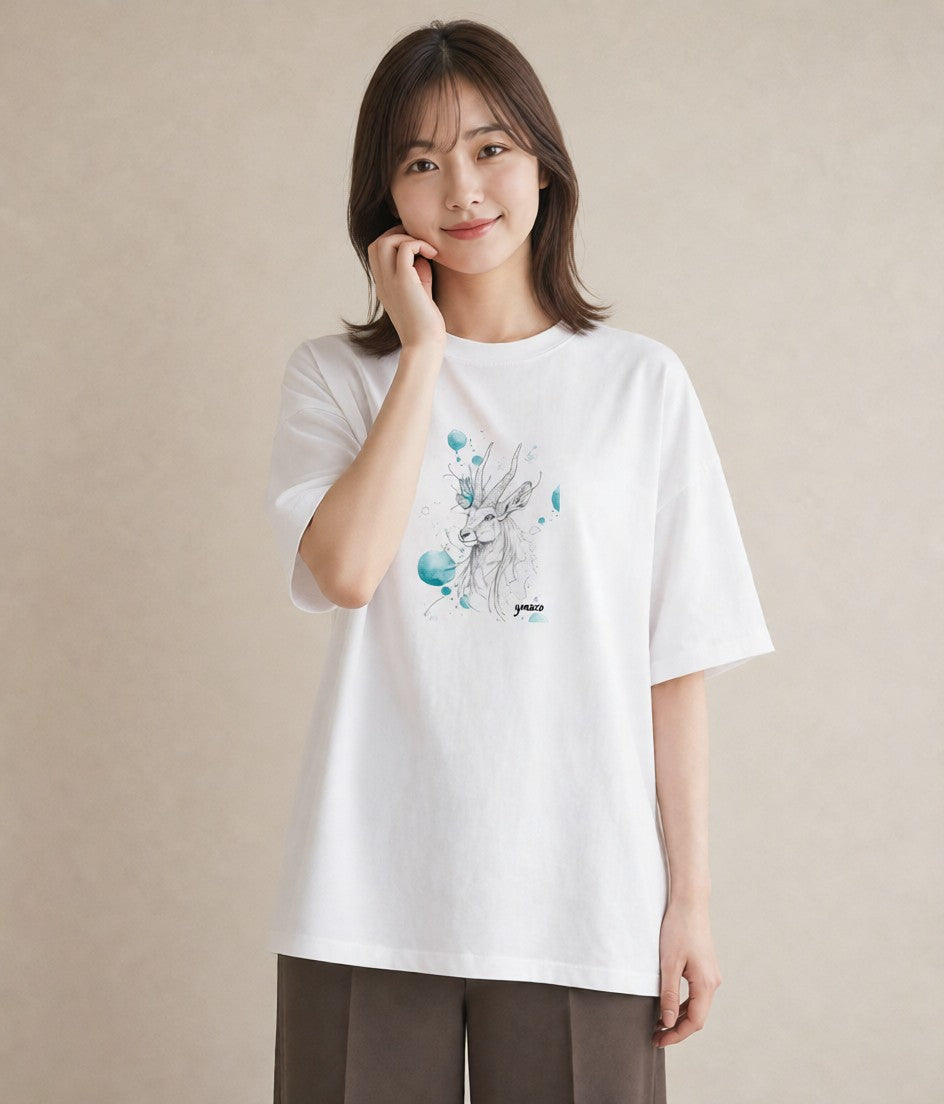 グラフィックTシャツ レディース 山羊座 星空 宇宙 イラスト カフェコーデ 春コーデ 姉妹 白T YMAZO