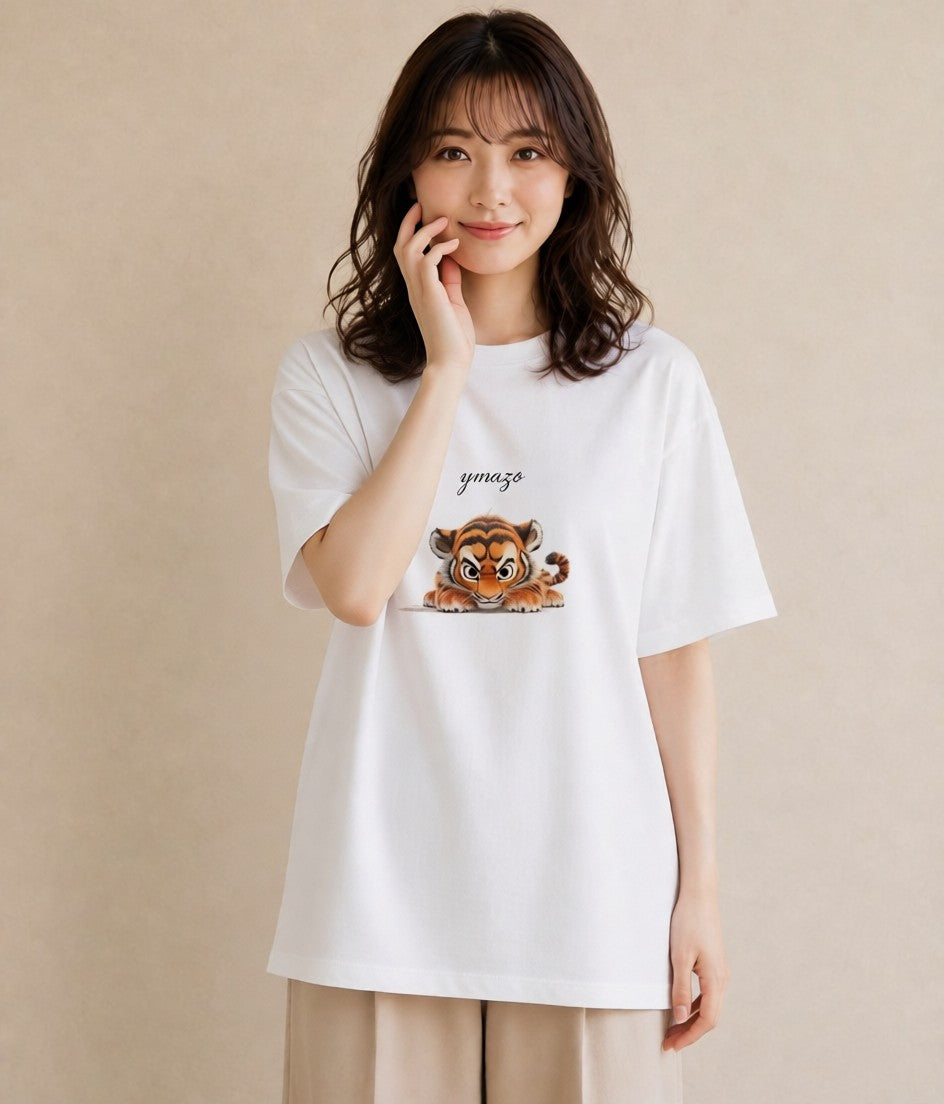 半袖Tシャツ レディース とら 動物 アニマル イラスト 韓国風 通勤 在宅 白T YMAZO