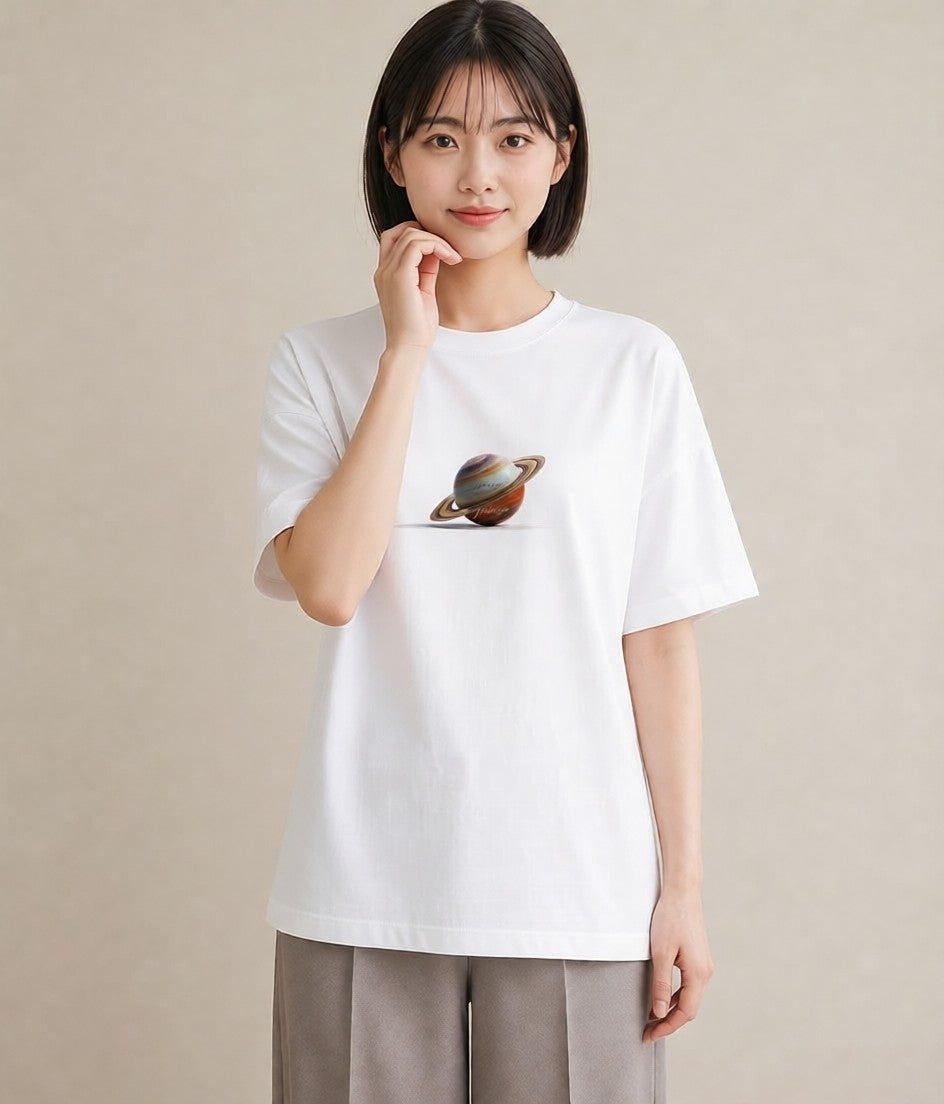 プリントTシャツ レディース 土星 星空 宇宙 イラスト 旅行コーデ ルームウェア ギフト 白T YMAZO