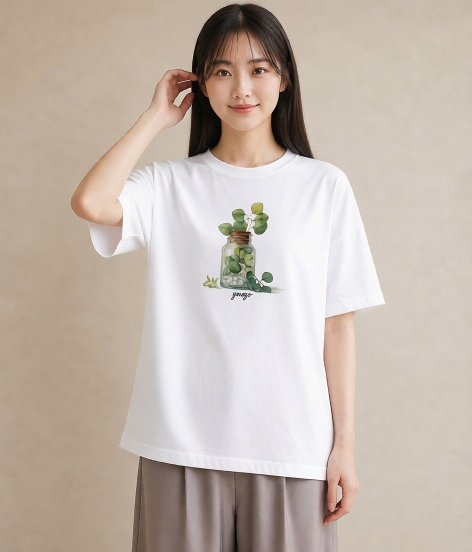 半袖Tシャツ レディース ユーカリ 植物 ボタニカル イラスト シック 在宅 公園 白T YMAZO