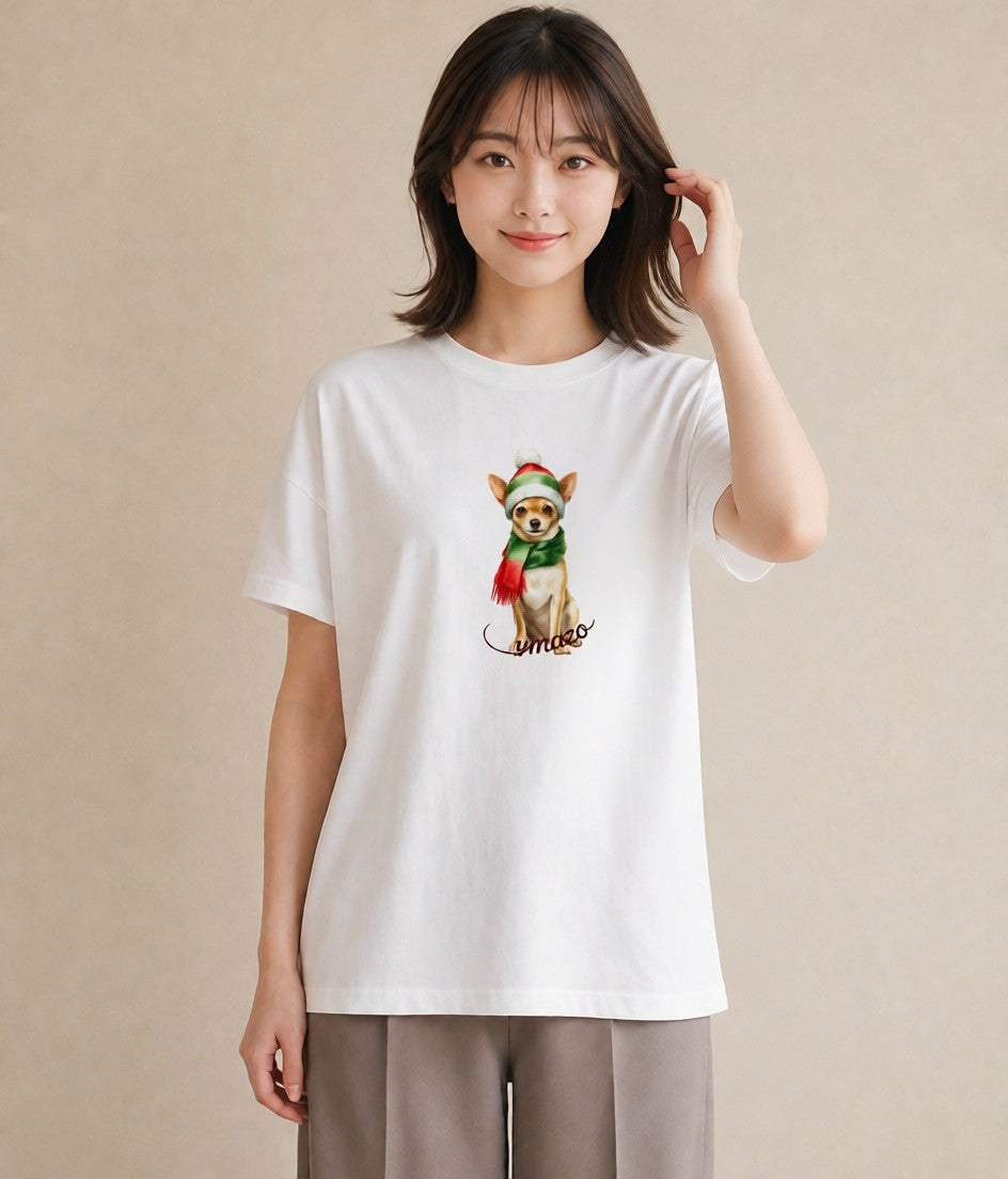 半袖Tシャツ レディース チワワ 犬 いぬ イラスト ミニマル お出かけ 普段着 白T YMAZO