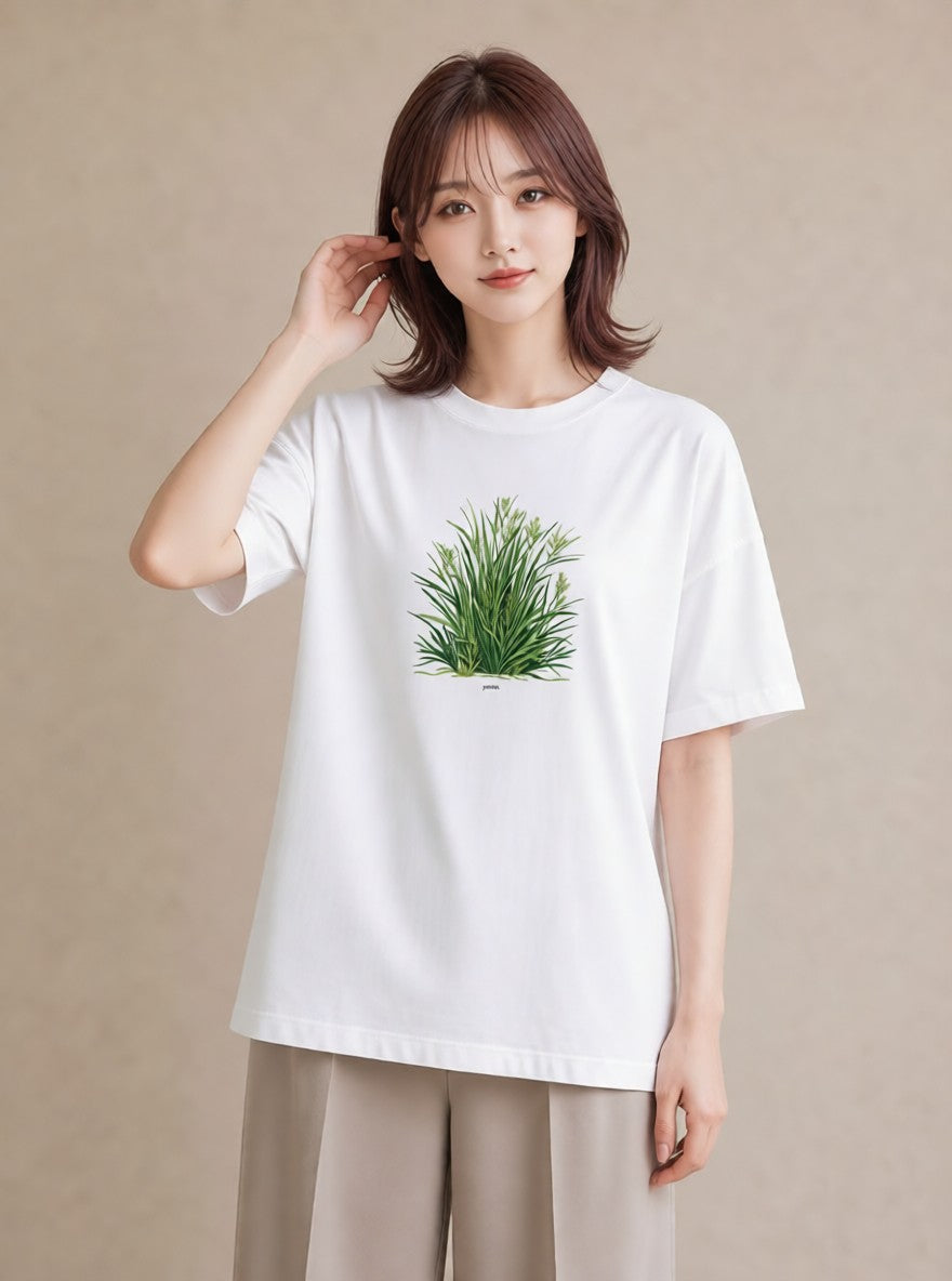 半袖Tシャツ レディース 芝生 植物 ボタニカル イラスト 送別ギフト 通勤 白T YMAZO