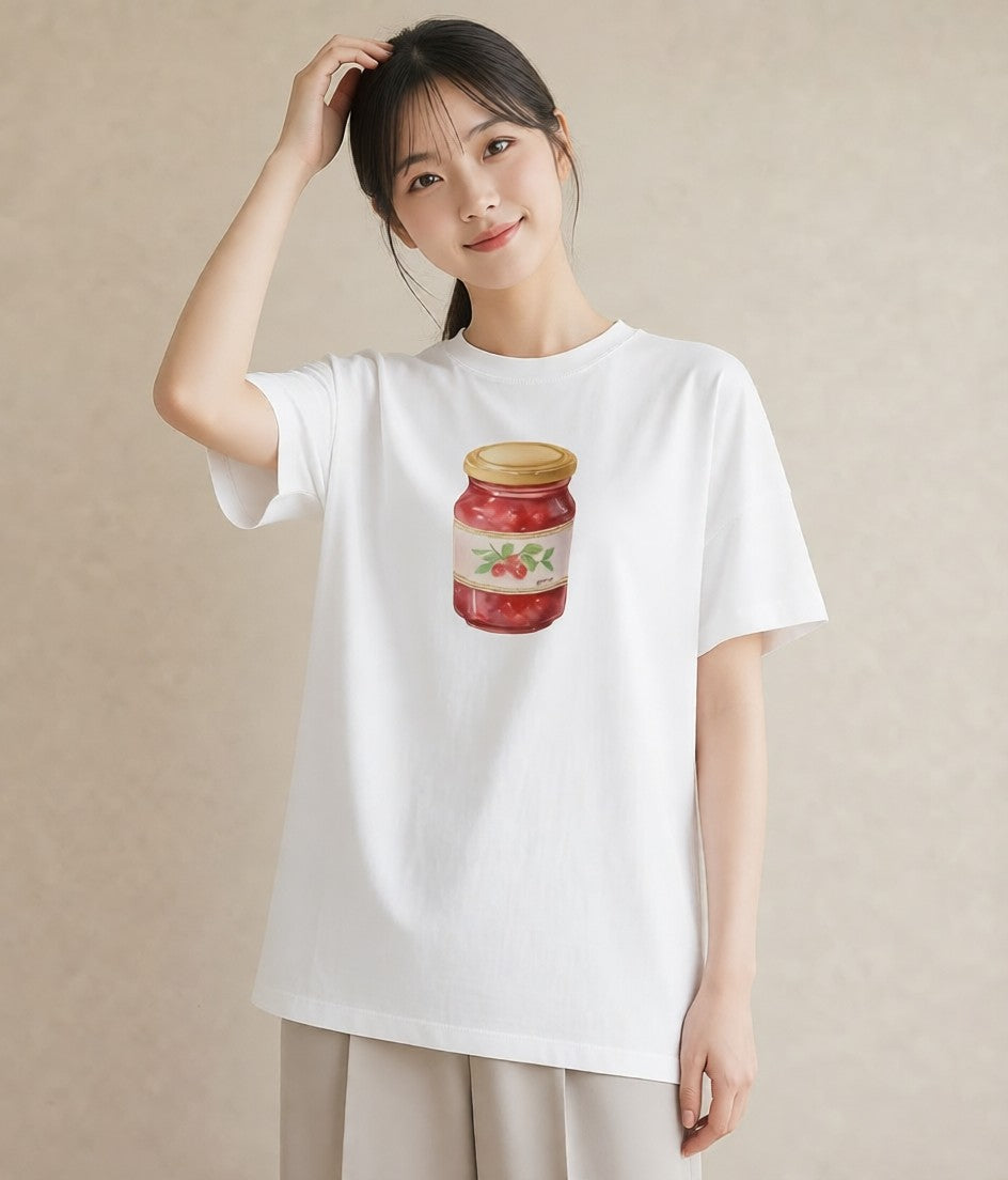 半袖Tシャツ レディース はちみつ 食べ物 フード イラスト きれいめ 普段着 週末コーデ 白T YMAZO