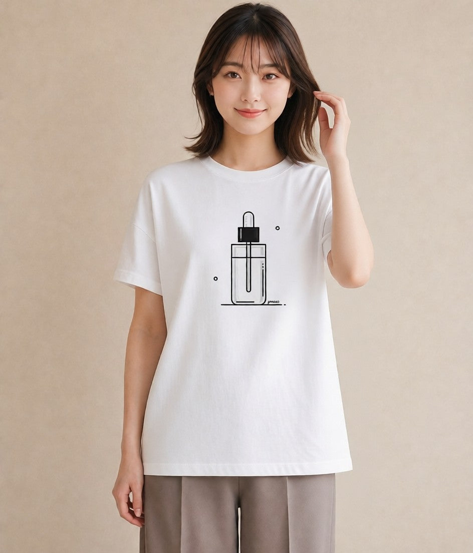 グラフィックTシャツ レディース 香水 香水瓶 パフューム イラスト 淡色 秋コーデ おしゃれギフト 白T YMAZO