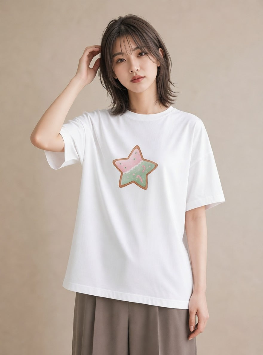 デザインTシャツ レディース マカロン 食べ物 フード イラスト お洒落 綿100 デート 白T YMAZO