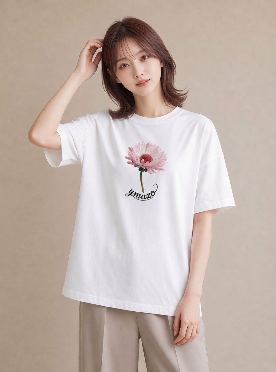 Tシャツ レディース デイジー 花 花柄 イラスト 可愛い 女性向けギフト 散歩 白T
