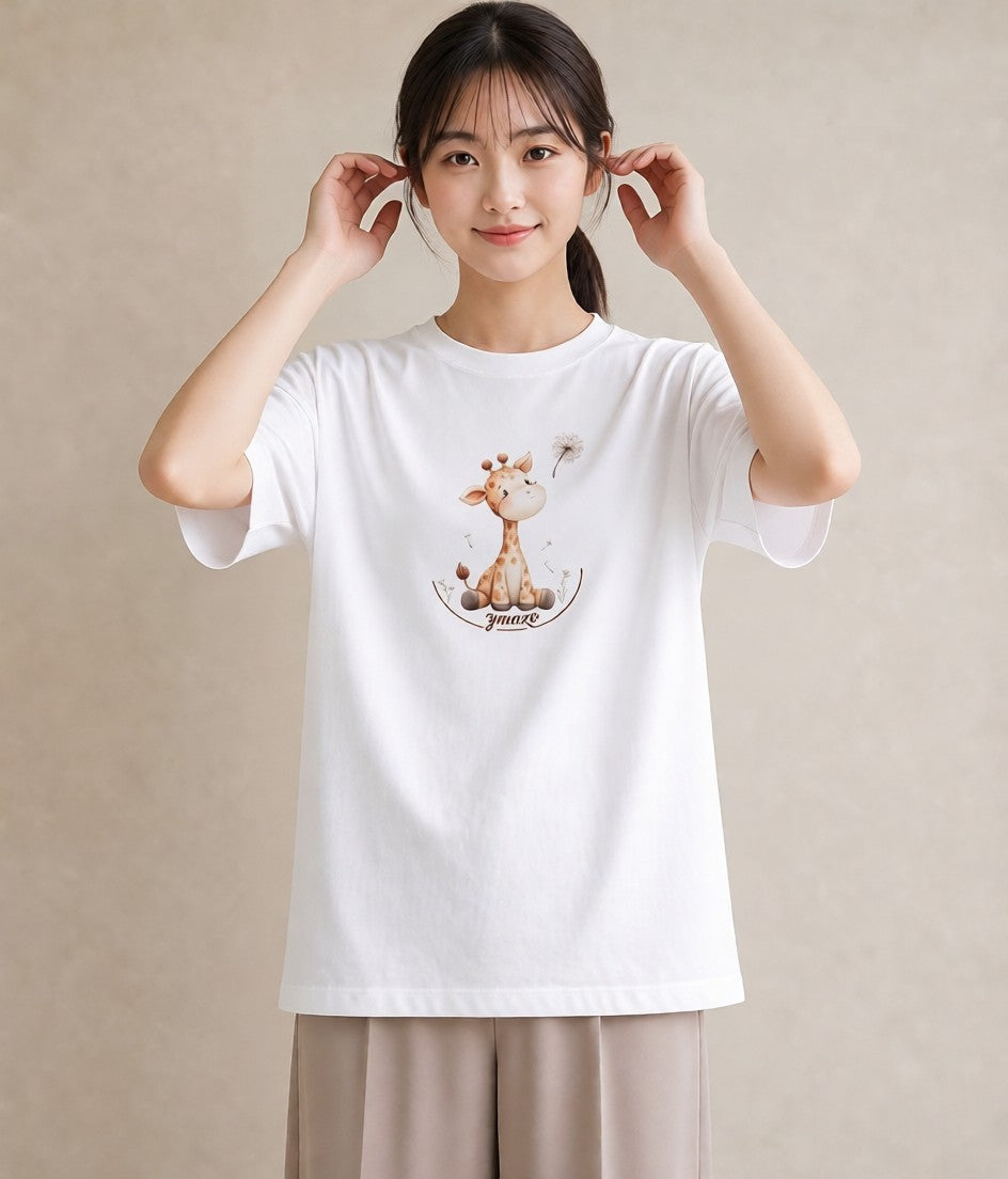 デザインTシャツ レディース きりん 動物 アニマル イラスト ヴィンテージ風 20代 カジュアルコーデ 白T YMAZO