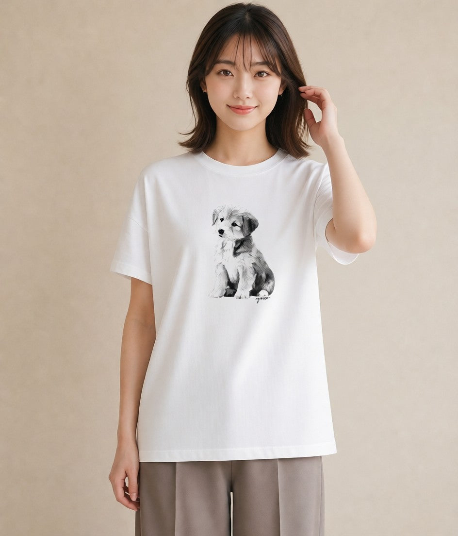 デザインTシャツ レディース 愛犬 犬 いぬ イラスト お洒落 母娘コーデ 自分用 白T YMAZO