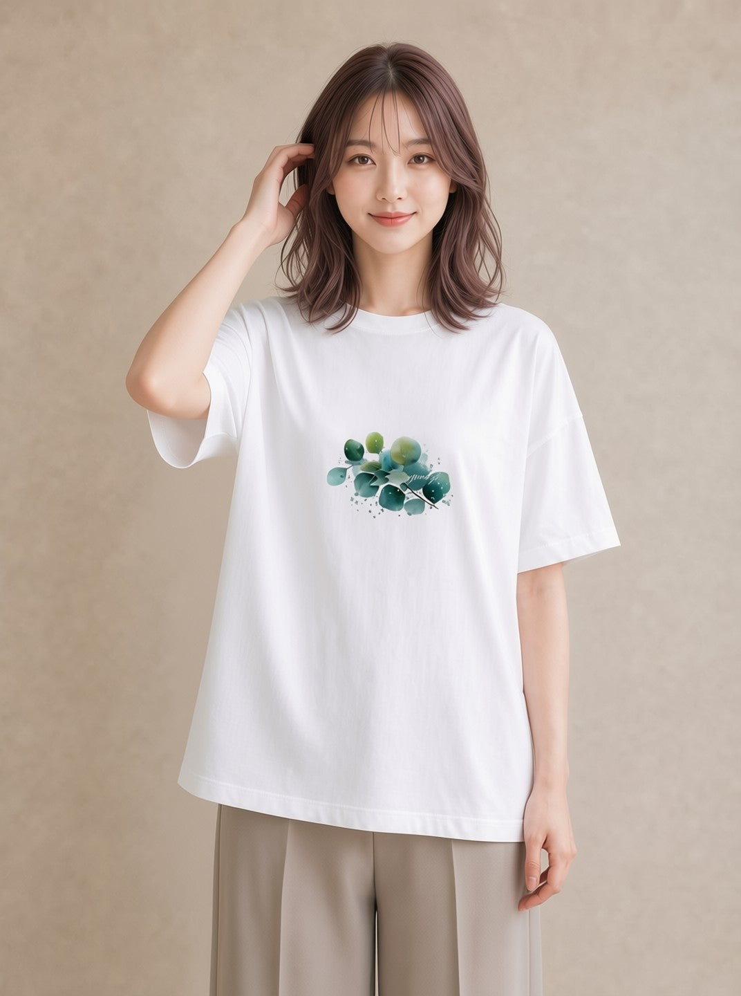 Tシャツ レディース 葉っぱ 植物 ボタニカル イラスト カフェコーデ 部屋着 女性向けギフト 白T YMAZO