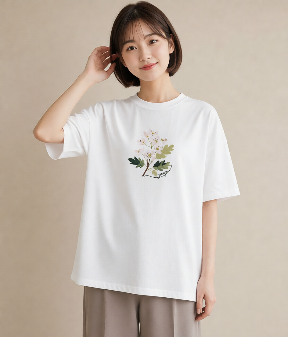 Tシャツ レディース カスミソウ かすみ草 花 花柄 イラスト ポップ ミセス 春コーデ 白T