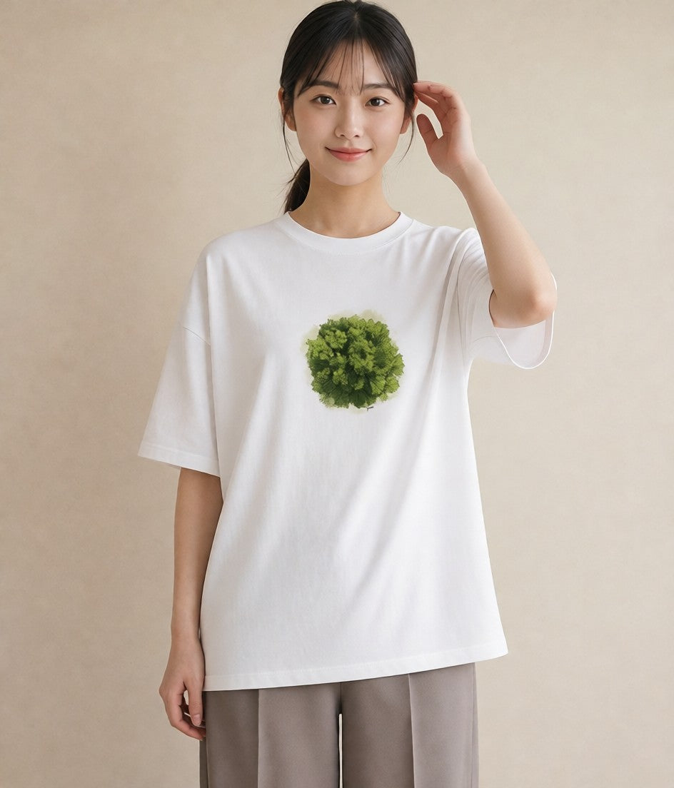 プリントTシャツ レディース 苔 植物 ボタニカル イラスト 淡色 お出かけ 普段着 白T YMAZO