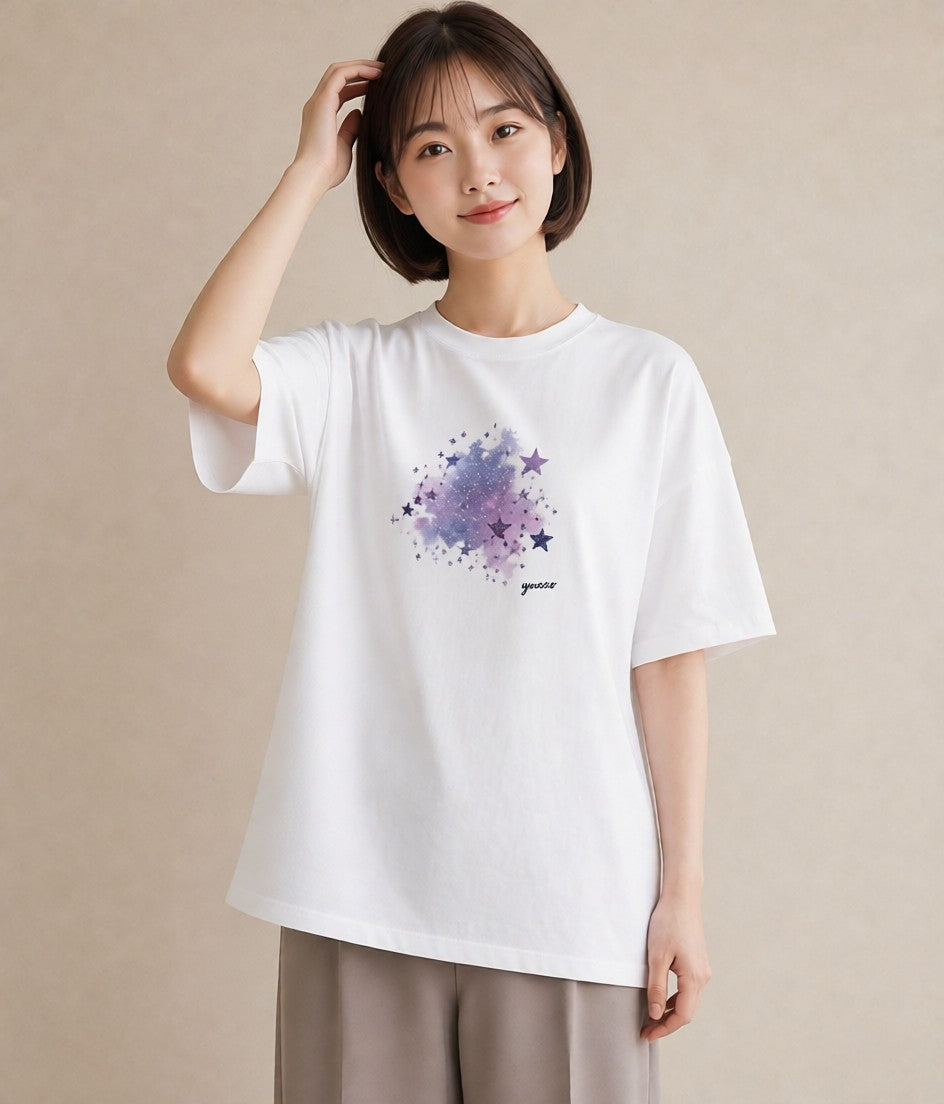 グラフィックTシャツ レディース 水瓶座 星空 宇宙 イラスト レトロ 部屋着 女性向けギフト 白T YMAZO