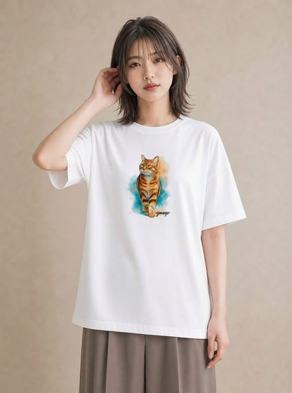 プリントTシャツ レディース メインクーン 猫 ねこ イラスト ゆるかわ 帰省 ラフ 白T YMAZO