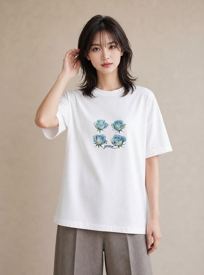 グラフィックTシャツ レディース バラ 薔薇 ローズ 花 花柄 イラスト 旅行 母娘コーデ 白T YMAZO