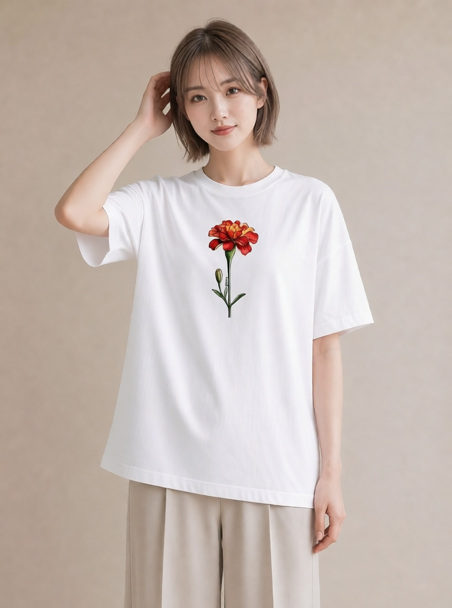 プリントTシャツ レディース カーネーション 花 花柄 イラスト 淡色 お出かけ 普段着 白T