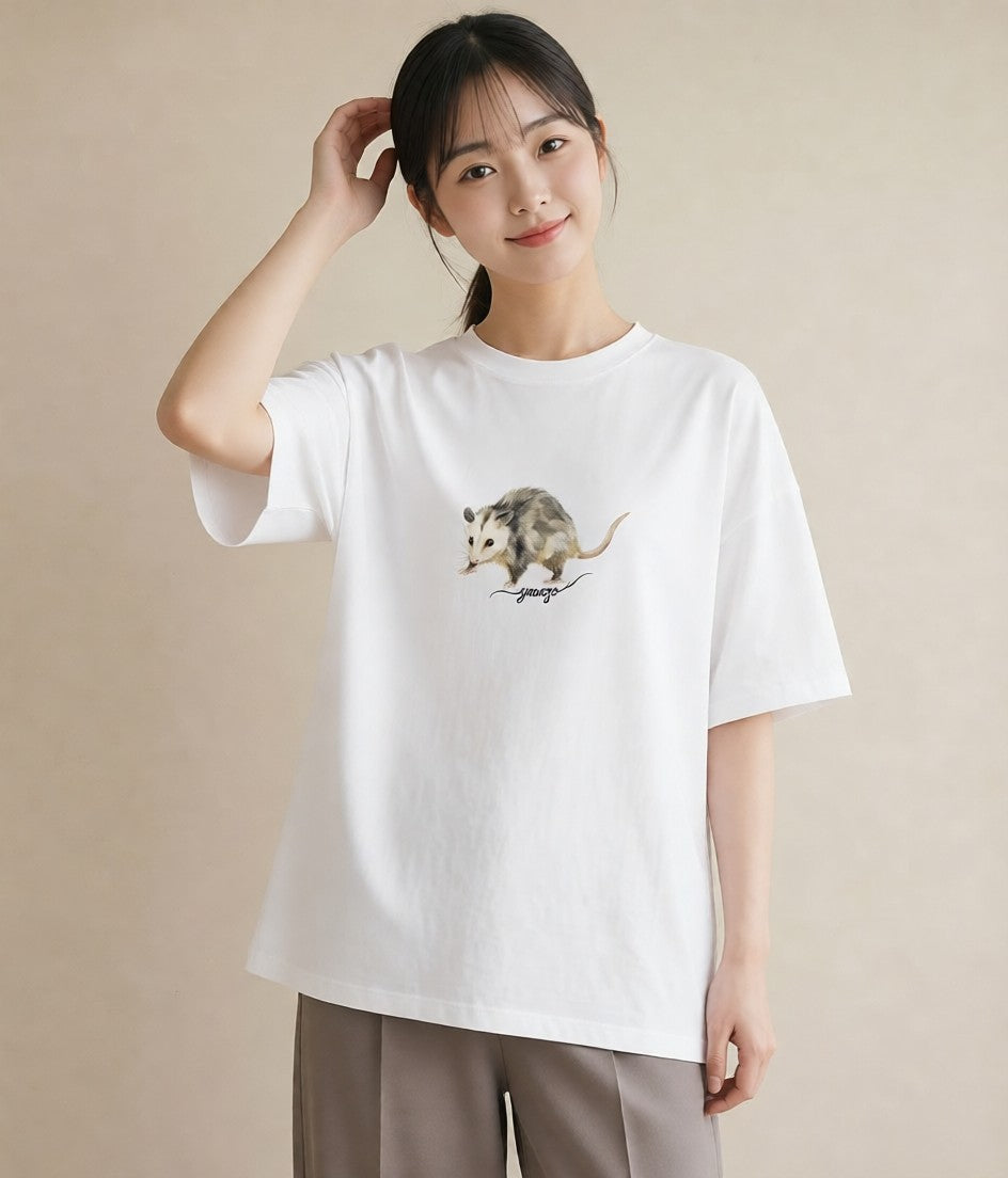 デザインTシャツ レディース デグー ペット 動物 イラスト シンプル 敬老の日 ホワイトデー 白T YMAZO
