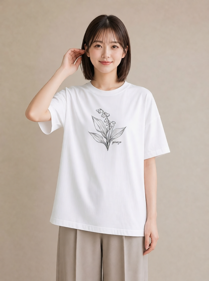 グラフィックTシャツ レディース すずらん 花 花柄 イラスト ゆるかわ カフェ服 クリスマス 白T
