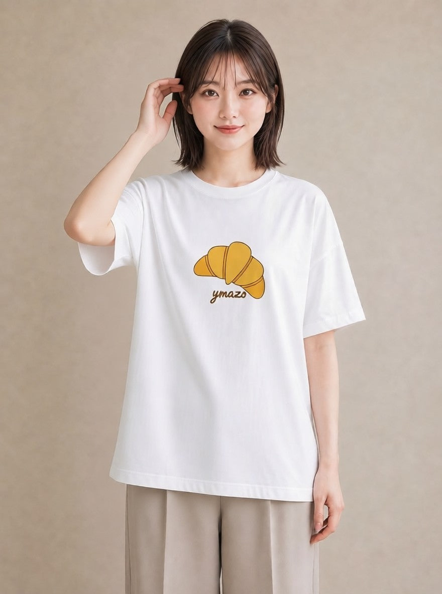 デザインTシャツ レディース パン ベーカリー レトロ イラスト 休日コーデ 休日 ペアコーデ 白T YMAZO