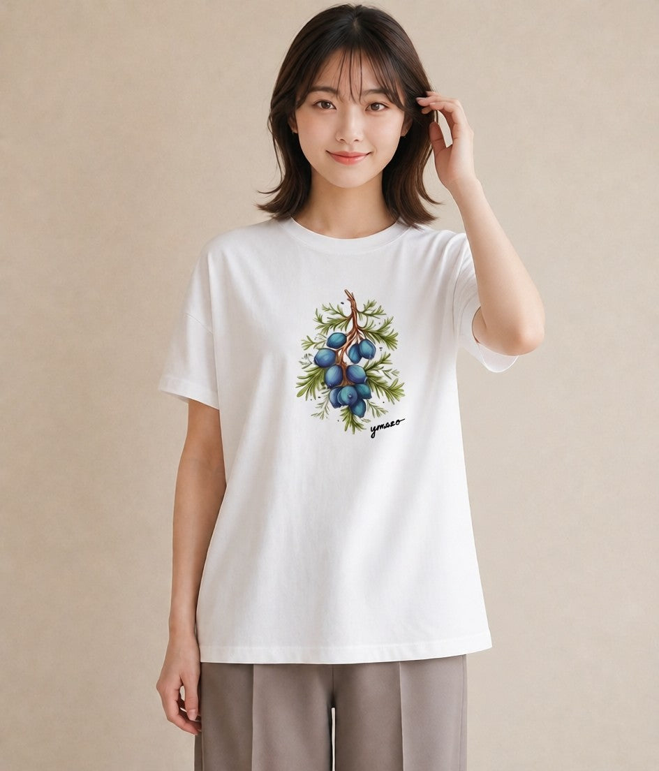 デザインTシャツ レディース ブルーベリー 食べ物 フード イラスト ミニマル レイヤード 友達ギフト 白T YMAZO