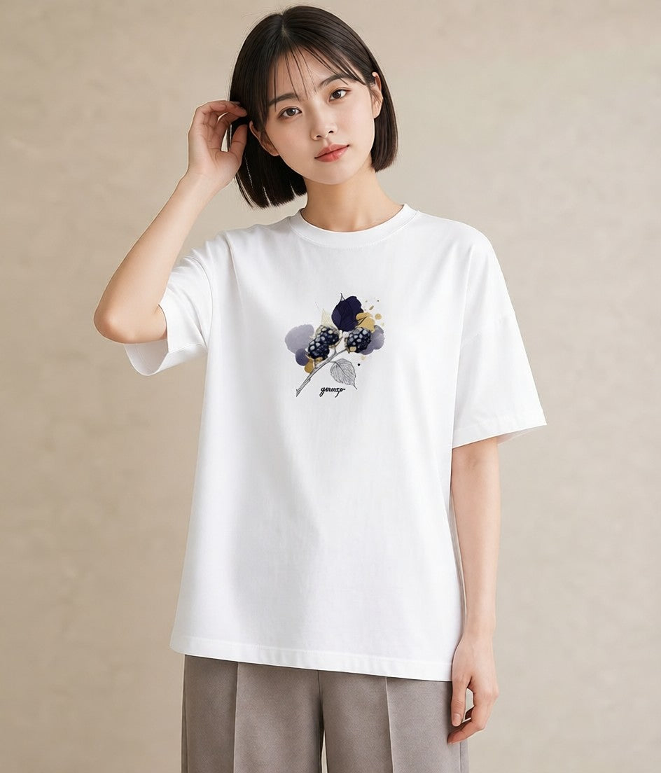 プリントTシャツ レディース 木の実 植物 ボタニカル イラスト 休日コーデ 在宅 公園 白T YMAZO
