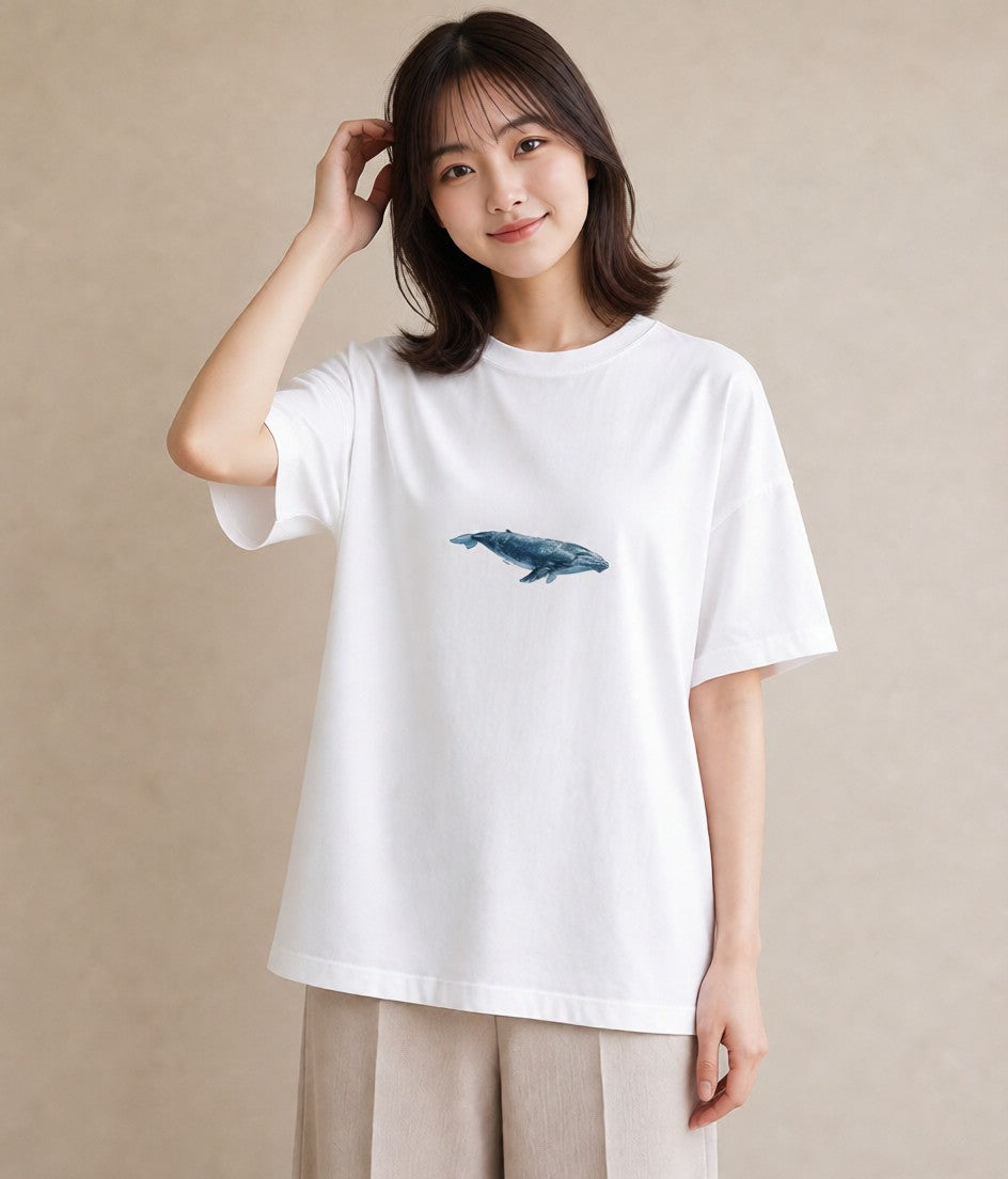 デザインTシャツ レディース ジンベエザメ 海の生き物 海 イラスト 休日コーデ 春服 ミセス 白T YMAZO