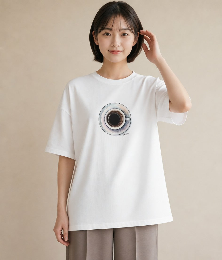 プリントTシャツ レディース コーヒー カフェ 珈琲 イラスト ゆるかわ 普段着 週末コーデ 白T YMAZO