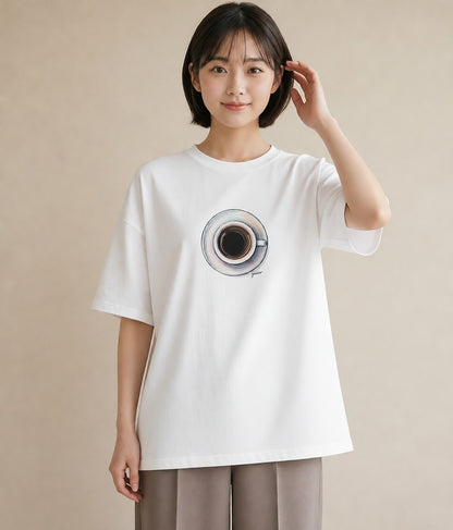 プリントTシャツ レディース コーヒー カフェ 珈琲 イラスト ゆるかわ 普段着 週末コーデ 白T YMAZO