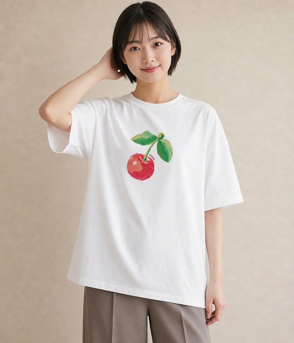 デザインTシャツ レディース りんご 林檎 アップル 食べ物 フード イラスト 個性的 ホワイトデー 春服 白T YMAZO