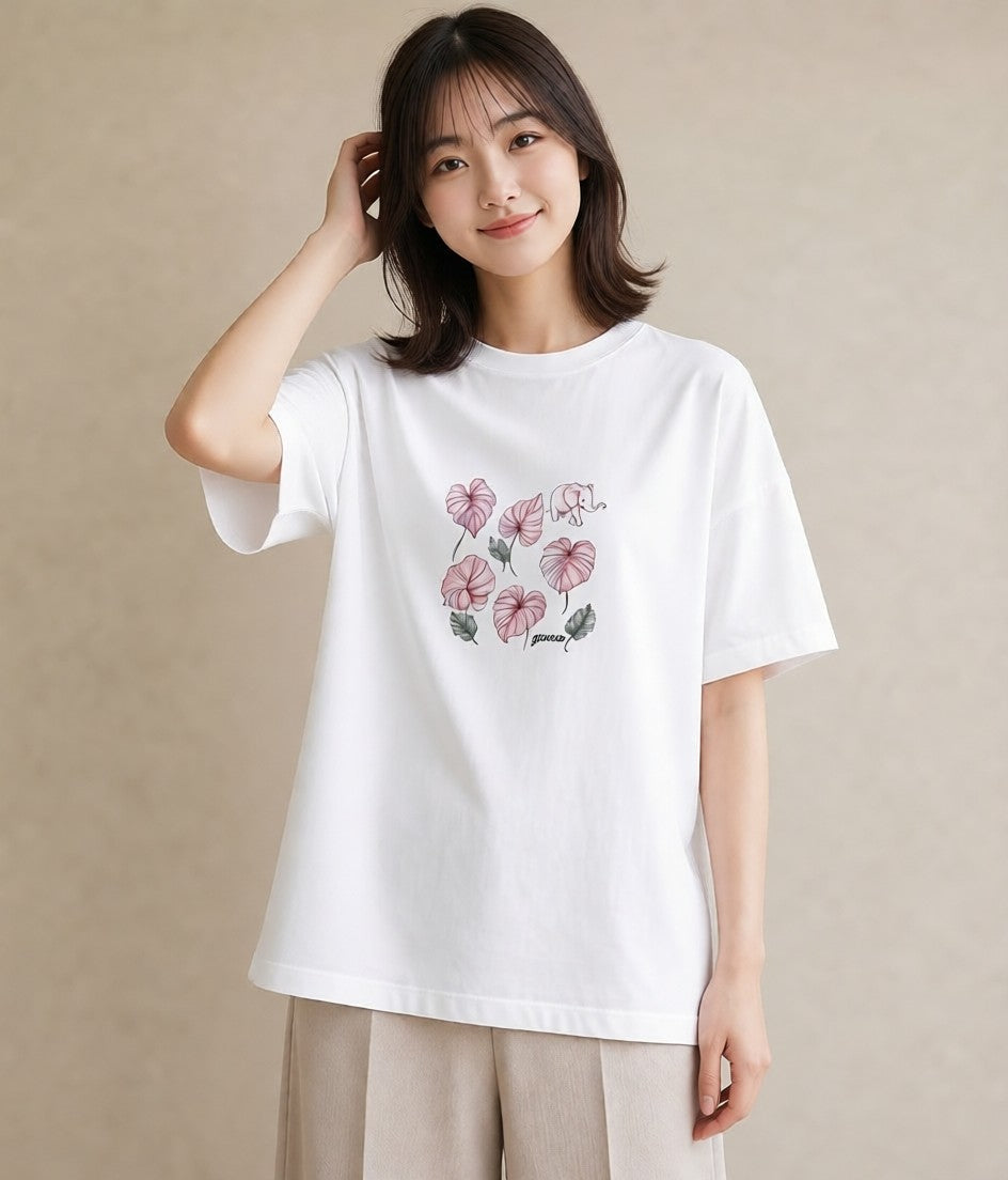 Tシャツ レディース モンステラ 植物 ボタニカル イラスト ラフカジュアル 旅行用 海 白T YMAZO