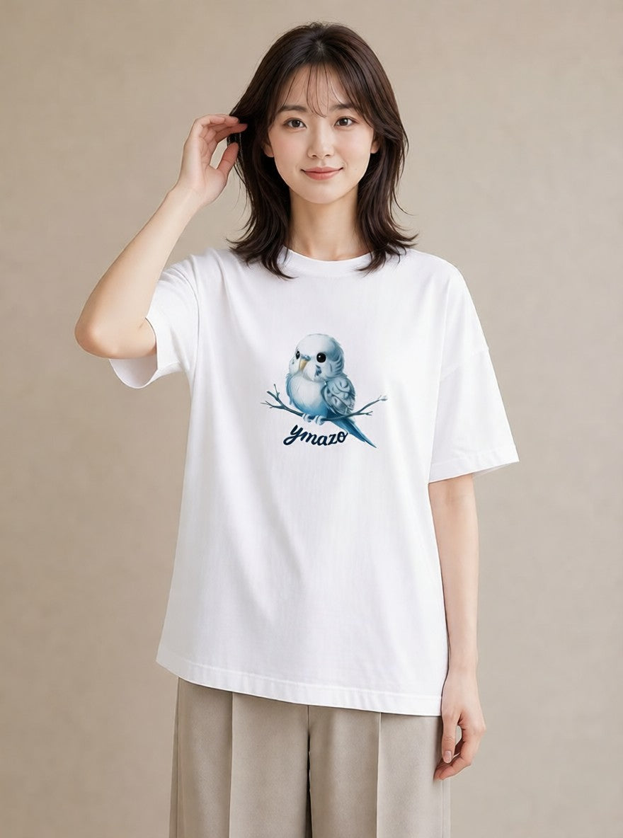 プリントTシャツ レディース インコ ペット 動物 イラスト 韓国風 母の日 ビーチ 白T YMAZO