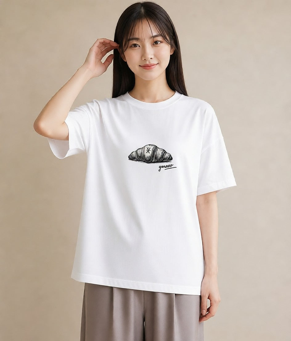 グラフィックTシャツ レディース パン ベーカリー レトロ イラスト ラフ 自分用 ルームウェア 白T YMAZO