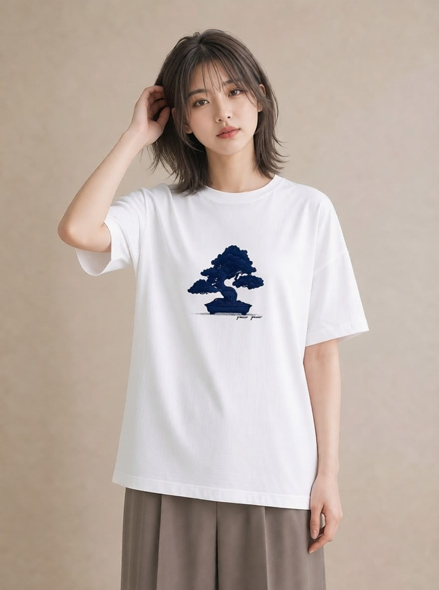 プリントTシャツ レディース 盆栽 植物 ボタニカル イラスト ゆるかわ 買い物 夏コーデ 白T YMAZO