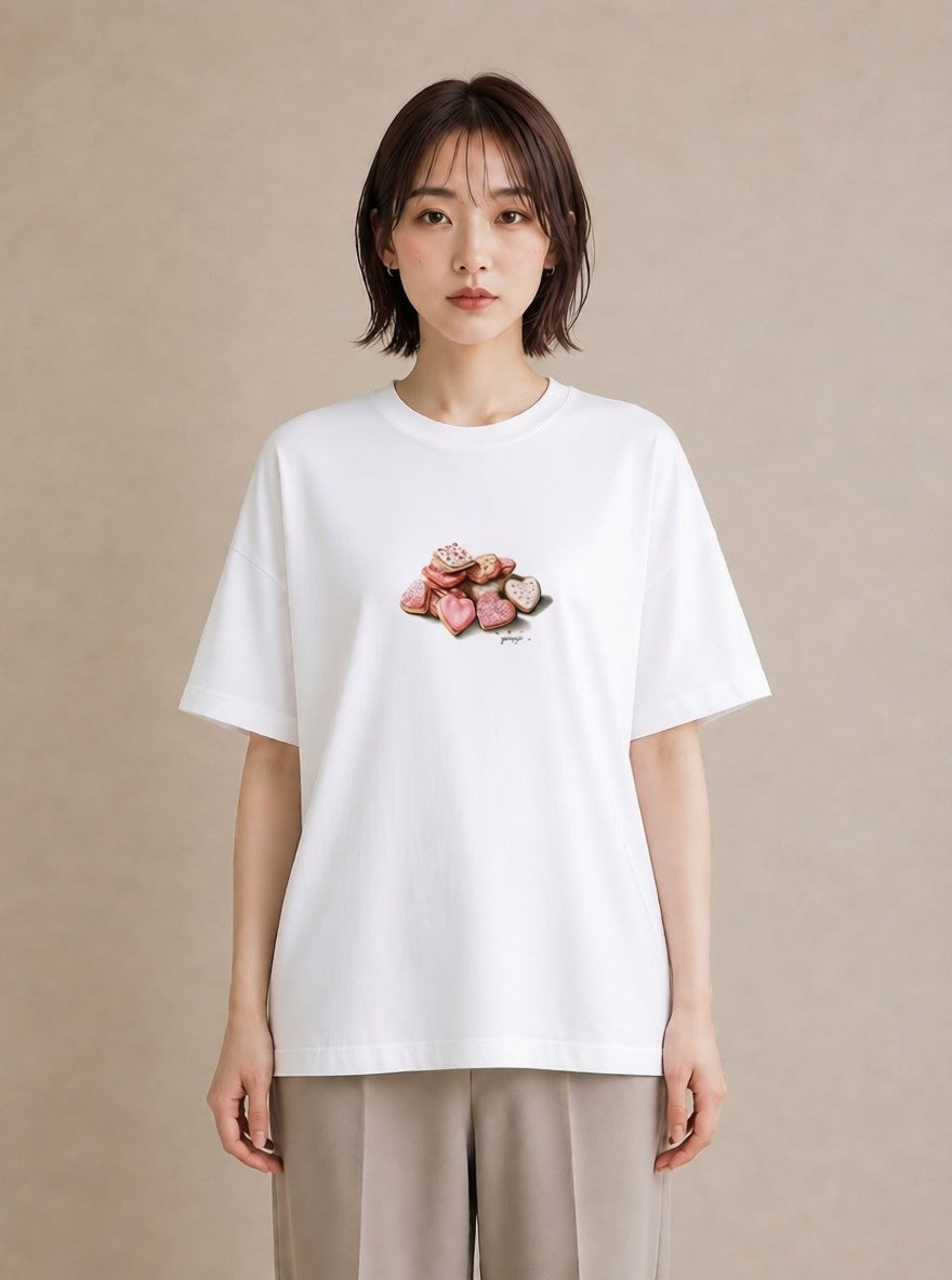 グラフィックTシャツ レディース クッキー 食べ物 フード イラスト モード 買い物 夏コーデ 白T YMAZO