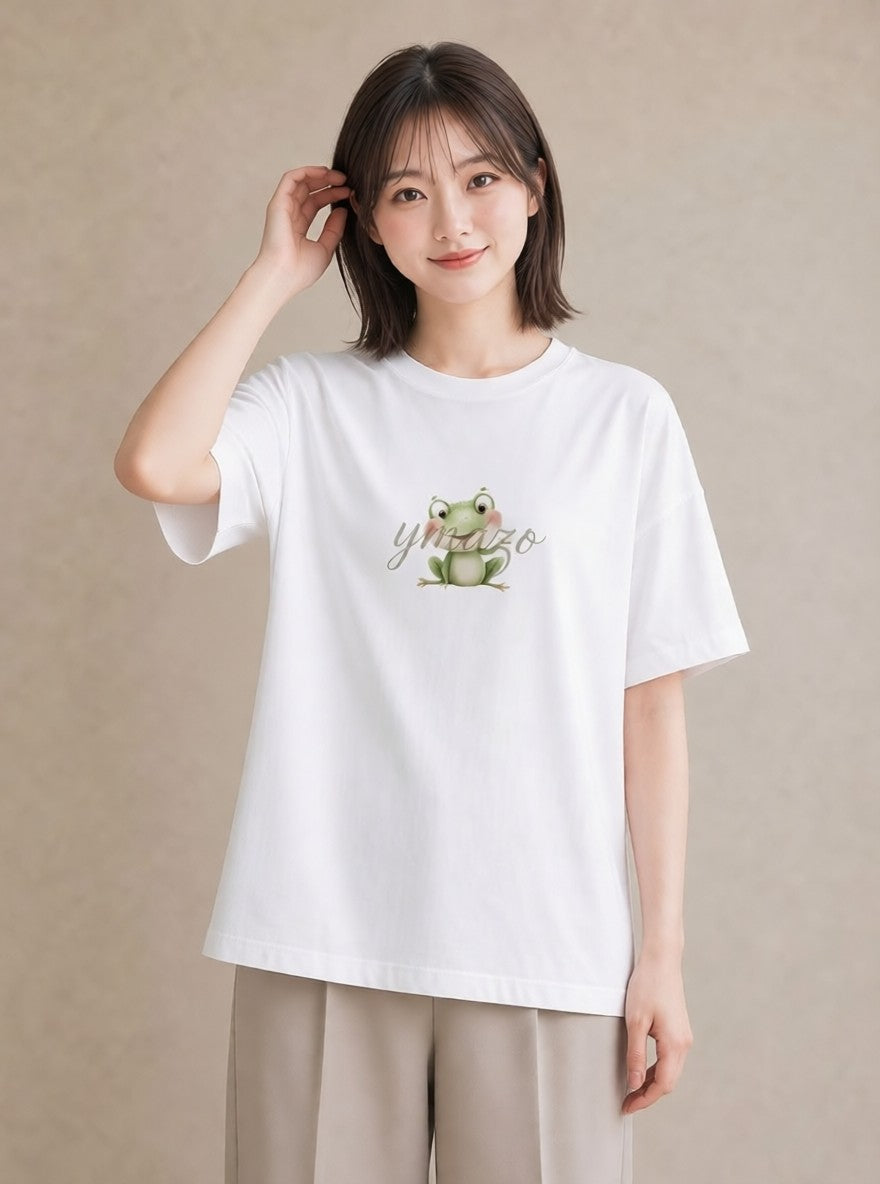 デザインTシャツ レディース アマガエル ペット 動物 イラスト 旅行コーデ お出かけ 普段着 白T YMAZO