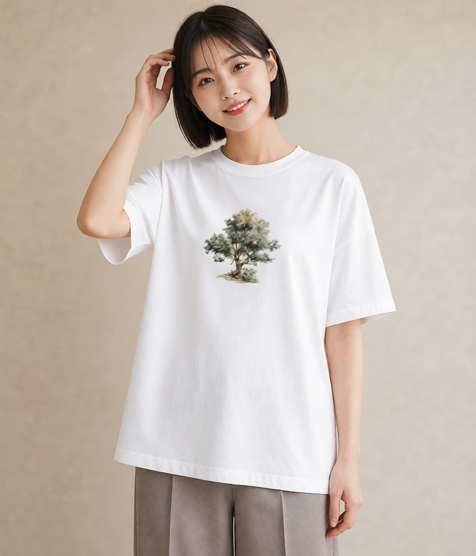 グラフィックTシャツ レディース 青の水彩 風景 ブルー ナチュラル アンティーク イラスト 可愛い 旅行用 海 白T YMAZO