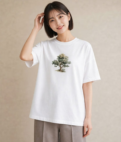 グラフィックTシャツ レディース 青の水彩 風景 ブルー ナチュラル アンティーク イラスト 可愛い 旅行用 海 白T YMAZO