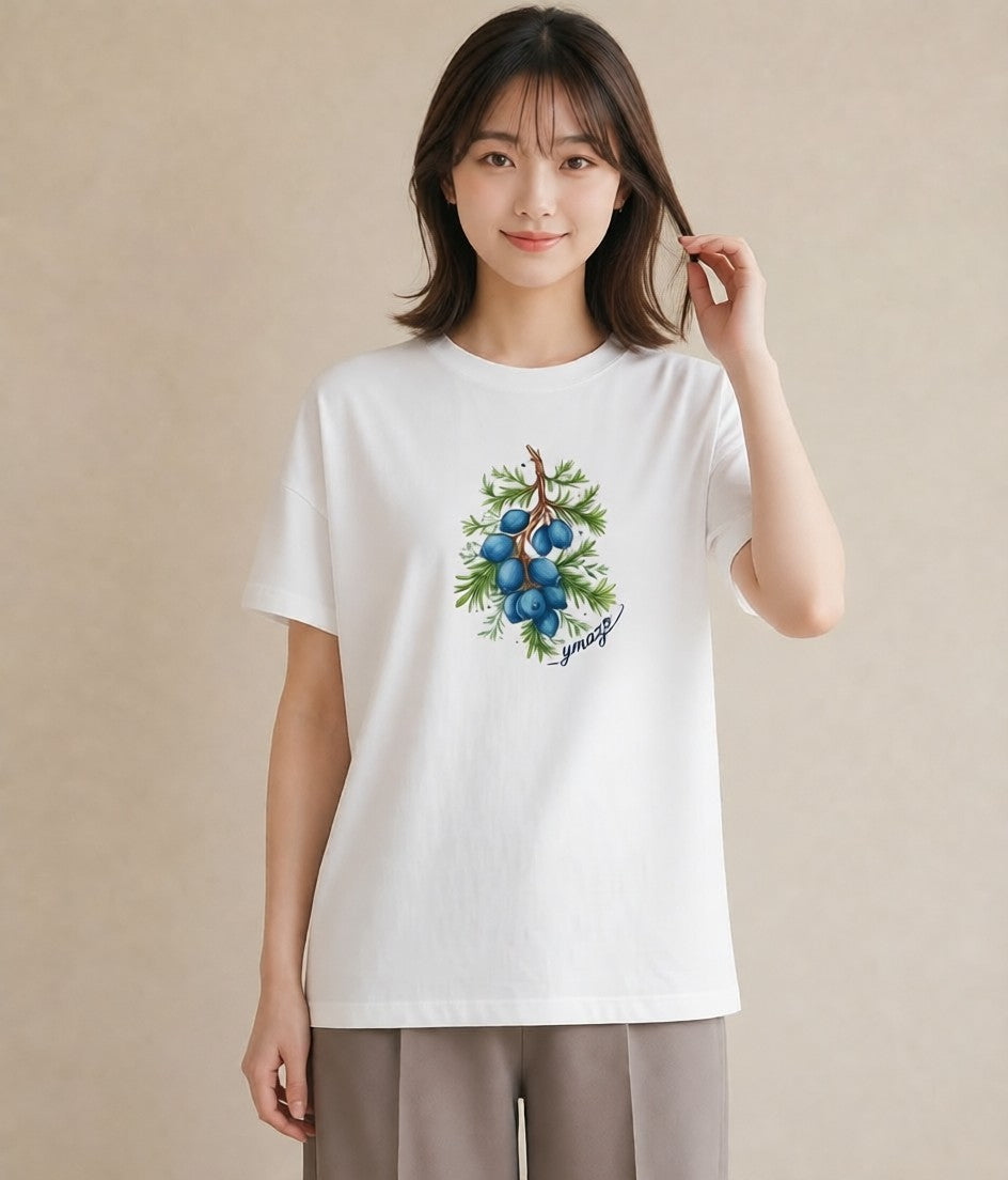 グラフィックTシャツ レディース 木の実 植物 ボタニカル イラスト ニュアンス カジュアルコーデ 買い物 白T YMAZO