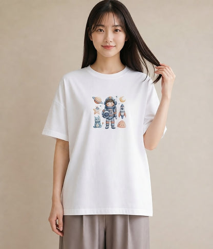 半袖Tシャツ レディース プラネット 星空 宇宙 イラスト ヴィンテージ風 母の日 ビーチ 白T YMAZO
