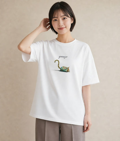 半袖Tシャツ レディース エキゾチックショートヘア 猫 ねこ イラスト こなれ感 旅行用 海 白T YMAZO